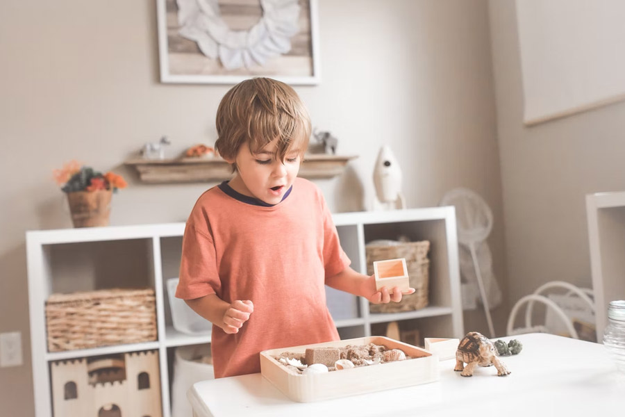 Young boy playing with toys